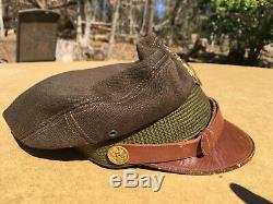 Original WW2 US Army Officer Air Corps Bancroft Flighter Brown Crusher Visor Hat