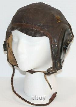 Original WWII AAF Army Air Force A-11 Leather Flight Helmet + ANB-H-1 Headset