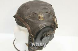 Original WWII AAF Army Air Force A-11 Leather Flight Helmet + ANB-H-1 Headset