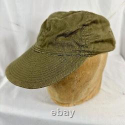 Original WWII OD HBT Army Air Corps Mechanics A-3 Cap Hat Size 7 3/8 Large