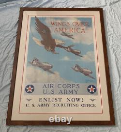 Original WWII Poster Wings Over America US Army Air Corps Woodburn Framed