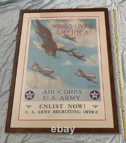Original WWII Poster Wings Over America US Army Air Corps Woodburn Framed
