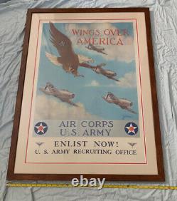Original WWII Poster Wings Over America US Army Air Corps Woodburn Framed