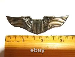 Original WWII USAAF US Army Air Force 3.25 Sterling Aviator Pilot Wings Pinback