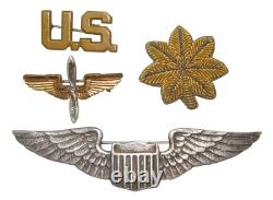 Original WWII US Army Air Force Officer Pins Silver Wings Lot Major AAF DR1
