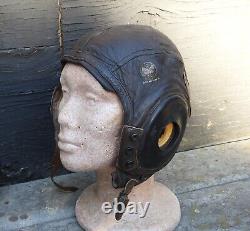 Original WWII US Army Air Force Pilots A-11 Leather Flight Helmet M GREAT SHAPE