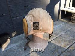 Original WWII US Army Air Force Pilots A-11 Leather Flight Helmet M GREAT SHAPE