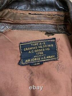 Original WWII US Army Air Force Type A2 Leather Flight Jacket Bomber 38