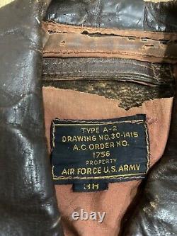 Original WWII US Army Air Force Type A2 Leather Flight Jacket size 38