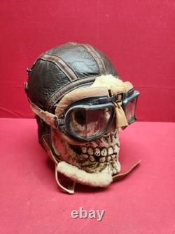 Original WWII US Army Air Force Type B-6 Medium Leather Flight Helmet W Goggles