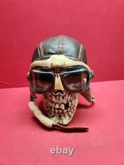 Original WWII US Army Air Force Type B-6 Medium Leather Flight Helmet W Goggles