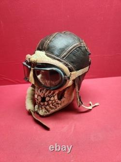 Original WWII US Army Air Force Type B-6 Medium Leather Flight Helmet W Goggles