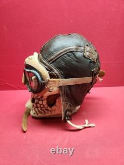 Original WWII US Army Air Force Type B-6 Medium Leather Flight Helmet W Goggles