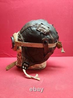 Original WWII US Army Air Force Type B-6 Medium Leather Flight Helmet W Goggles