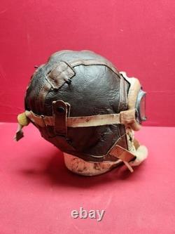 Original WWII US Army Air Force Type B-6 Medium Leather Flight Helmet W Goggles