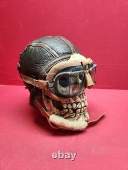 Original WWII US Army Air Force Type B-6 Medium Leather Flight Helmet W Goggles