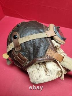 Original WWII US Army Air Force Type B-6 Medium Leather Flight Helmet W Goggles