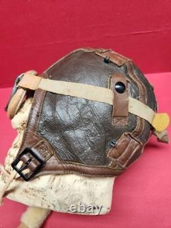 Original WWII US Army Air Force Type B-6 Medium Leather Flight Helmet W Goggles