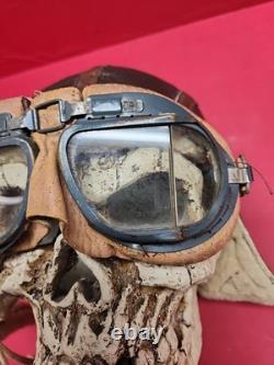 Original WWII US Army Air Force Type B-6 Medium Leather Flight Helmet W Goggles