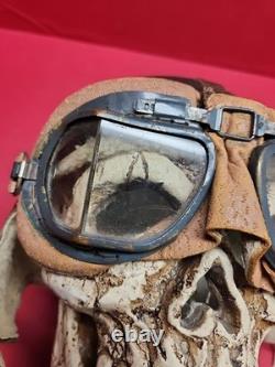 Original WWII US Army Air Force Type B-6 Medium Leather Flight Helmet W Goggles