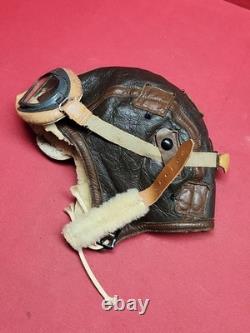 Original WWII US Army Air Force Type B-6 Medium Leather Flight Helmet W Goggles