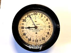 Original WW II 1943 Radio Room US Army Air Force Wall Clock+ Key 24 Hour Dial
