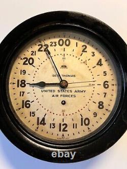 Original WW II 1943 Radio Room US Army Air Force Wall Clock+ Key 24 Hour Dial