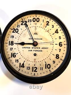 Original WW II 1943 Radio Room US Army Air Force Wall Clock+ Key 24 Hour Dial