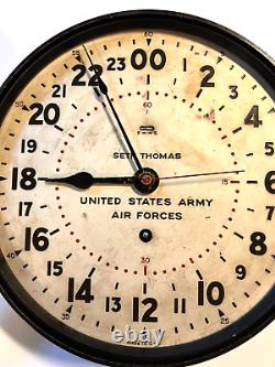 Original WW II 1943 Radio Room US Army Air Force Wall Clock+ Key 24 Hour Dial