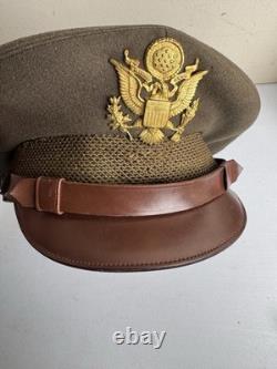 Original Ww2 Us Army Air Forces Officers Crusher Visor Cap Badge Hat Dehner