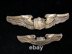 Pair WWII Sterling Army Air Forces Pilot Wings Badge by Balfour RARE 3 2