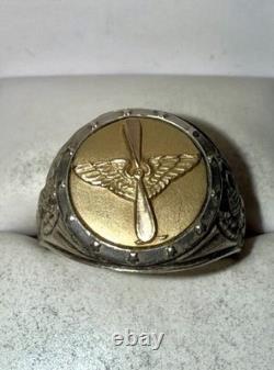 RARE WWII Solid Sterling Silver Gold-Tone U. S. Army Air Corps Ring Size 9.5