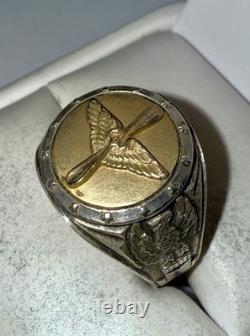 RARE WWII Solid Sterling Silver Gold-Tone U. S. Army Air Corps Ring Size 9.5