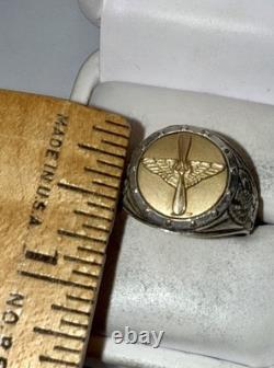 RARE WWII Solid Sterling Silver Gold-Tone U. S. Army Air Corps Ring Size 9.5