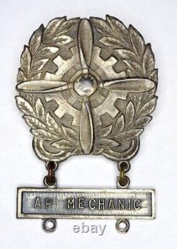 RARE WWII US Army Air Force Technician Badge STERLING LARGE Size AP Mechanic