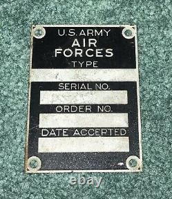 Rare Original Unused WWII Era US Army Air Forces Aircraft Airplane Data Plate