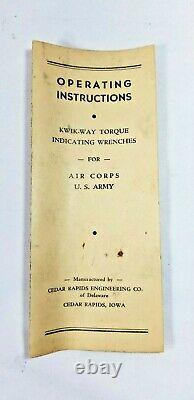 Rare WWII US Army Air Corps Kwik-Way 1/4 In. Torque Wrench C1926 to 1941