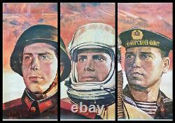 Soviet Armed Forces Soldiers Navy Air Forces Russian Military Poster Triptych