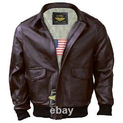 USA A2 Air Force Flight Bomber Patriotic Genuine Flight Men's Leather Jacket