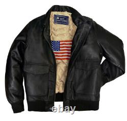 USA Air Force Flight Patriotic Bomber Genuine Sheepskin Men's Leather Jacket A2