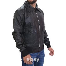 US A2 Air Force Flight Bomber Patriotic Genuine Sheepskin Men's Leather Jacket