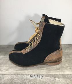 US Army Air Corps World War II Black Wool Felt Arctic Boots Size 10 WWII WW2