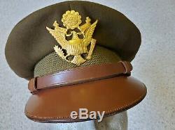 US WWII Army Air Corps Officer's Crusher Cap, OD Wool, Approx. Size 7-3/8