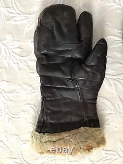 VINTAGE Leather Fleece Flying Mittens U. S. ARMY AIR FORCE LARGE WWII WW2 USAF