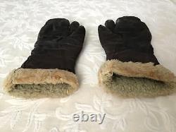 VINTAGE Leather Fleece Flying Mittens U. S. ARMY AIR FORCE LARGE WWII WW2 USAF