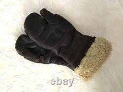 VINTAGE Leather Fleece Flying Mittens U. S. ARMY AIR FORCE LARGE WWII WW2 USAF