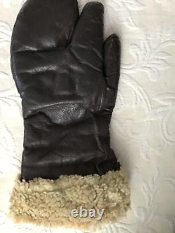 VINTAGE Leather Flying Mittens U. S. ARMY AIR FORCE LARGE Fleece WWII WW2 USAF