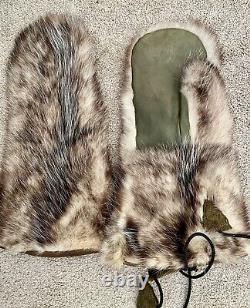 VTG WW2 US Army Air Corps ARTIC CIRCLE Fur Mittens-Uniform Military Issued