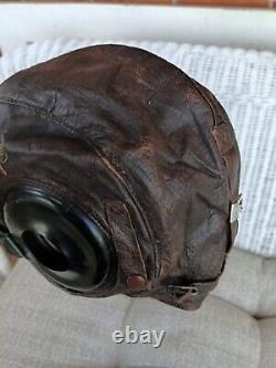 Vint. WWII US Army Air Force A-11 Leather Flight Helmet 3189 Size Medium
