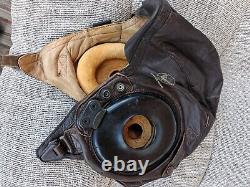 Vint. WWII US Army Air Force A-11 Leather Flight Helmet 3189 Size Medium
